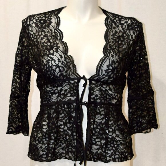 Like new INC INTERNATIONAL shear black lace jacket - Picture 1 of 2